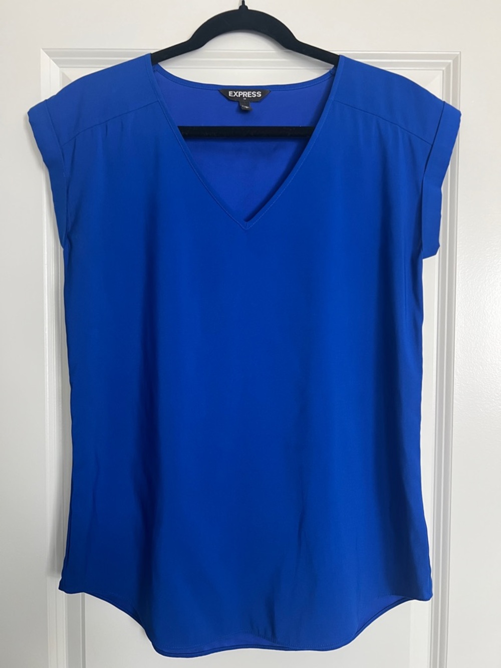 Express Women's V-Neck Cap Sleeve Blouse - Cobalt Blue size small